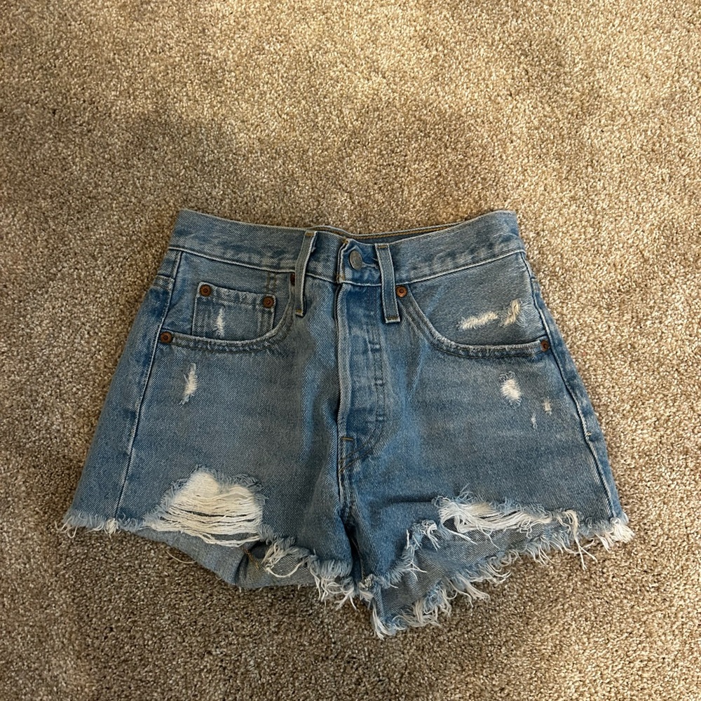 Levi's Blue Distressed Jean Shorts High-Waisted